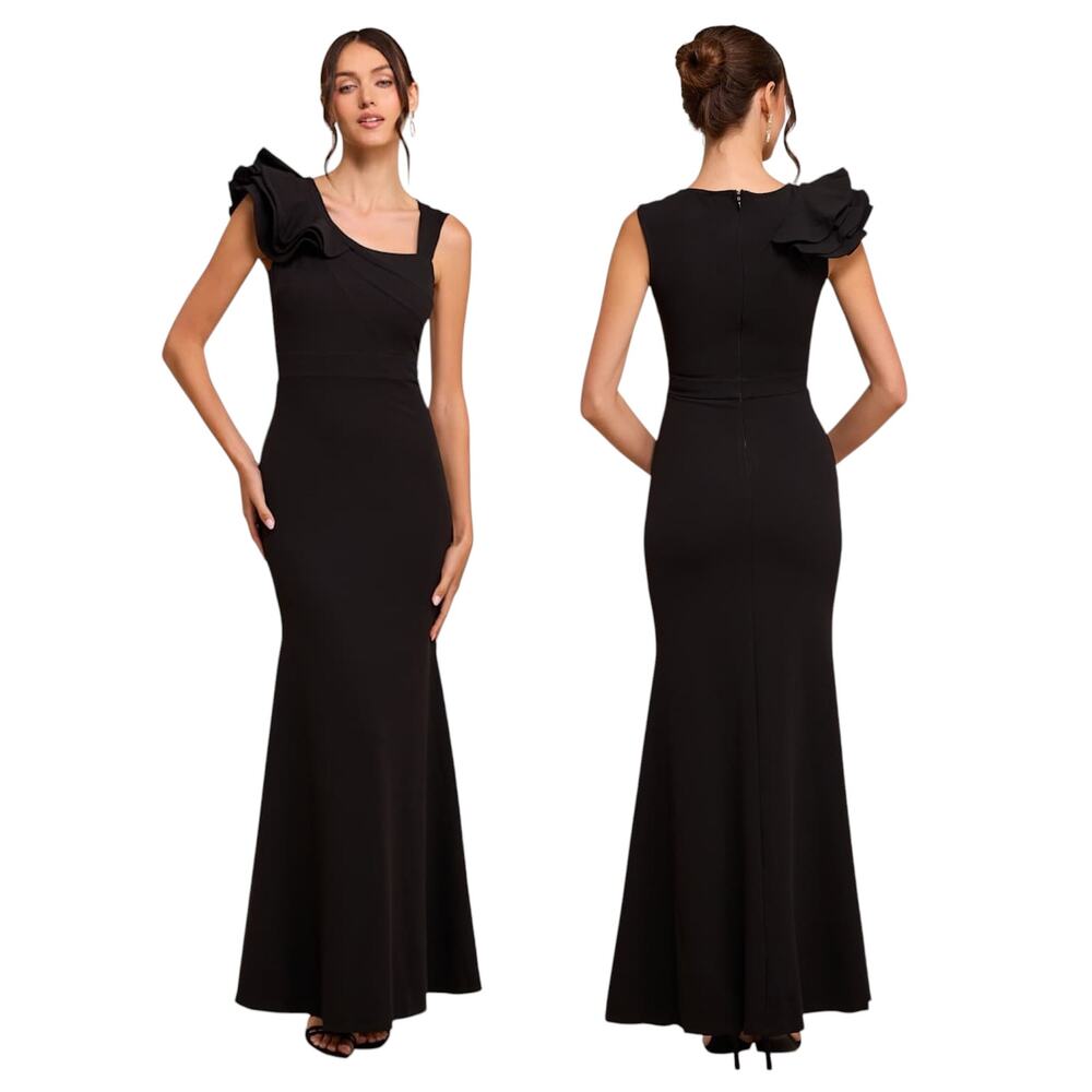 Lulus Lucette Black Sleeveless Ruffled Mermaid Maxi Dress size S NWT
